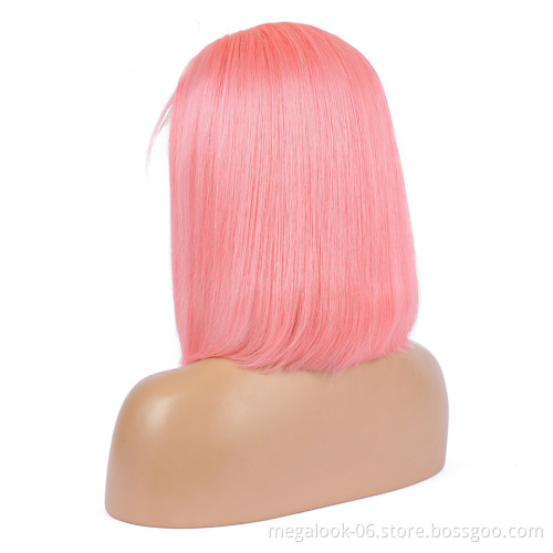 Pink Cuticle Aligned Human Hair Wigs Short Cut Bob Lace Front Wigs Remy Human Hair